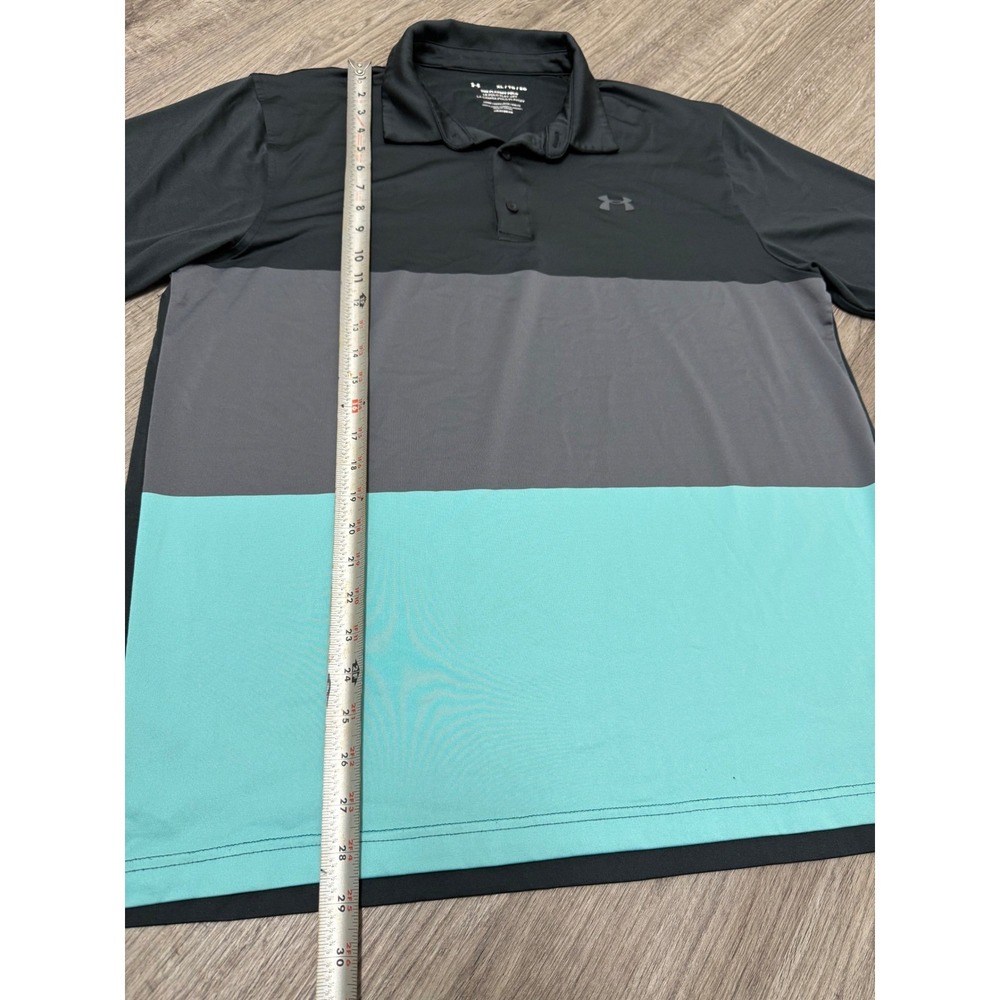 Under Armour Mens The Playoff Polo Shirt XL Black Grey Teal Colorblock HeatGear - Picture 5 of 8